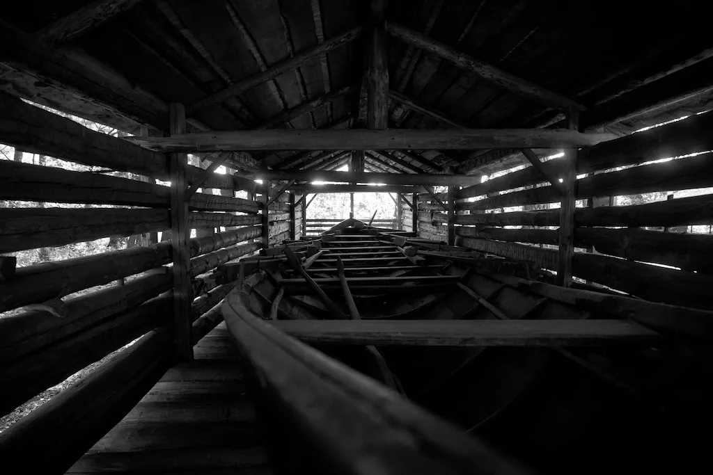 viking boat in shed